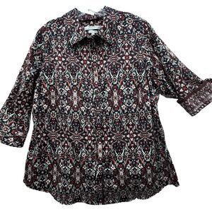 Foxcroft Wrinkle Free Shaped‎ Women's Size 16W Button Up Shirt Purple Paisley